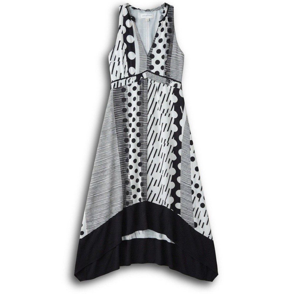 Maeve Anthropologie Black White Mixed Print High Low Midi Dress Women Size 10